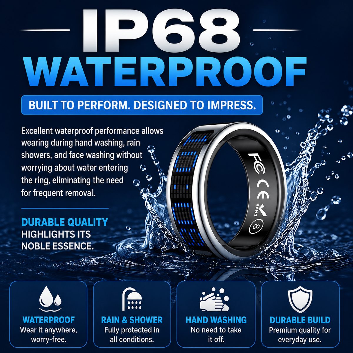 Smart Health Ring – 24/7 Heart Rate, Sleep & Activity Tracking | Sleek, Lightweight & IP68 Waterproof