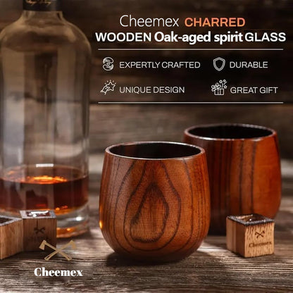 🥃 Cheemex-Wooden Whiskey & Oak-aged spirit Drinking Glass Tumbler Cup,Charred or Uncharred Old Fashioned Glass