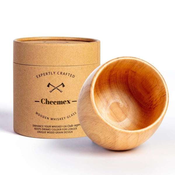 🥃 Cheemex-Wooden Whiskey & Oak-aged spirit Drinking Glass Tumbler Cup,Charred or Uncharred Old Fashioned Glass