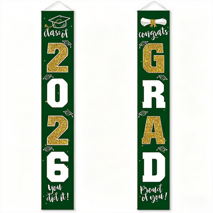 🎓Class of 2026 Graduation Banner | Congrats Grad Front Door Porch Decor for Graduation Party (✨Set of 2)