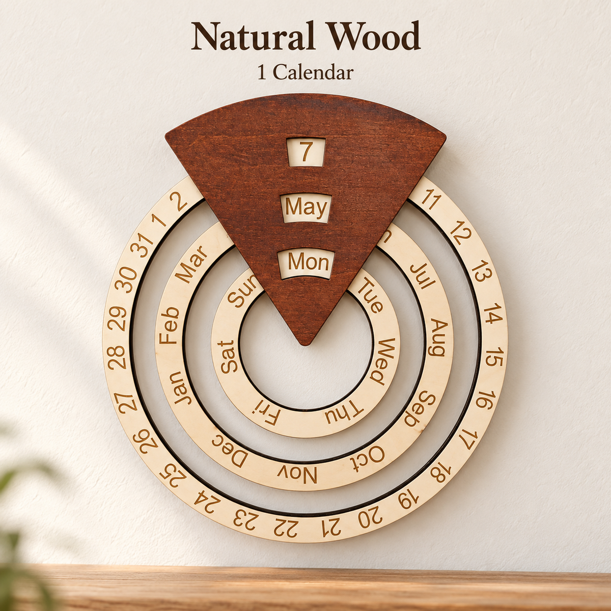 🌿 Wooden Perpetual Wall Calendar – Rotating Date, Month & Day | Timeless Home Decor 📅