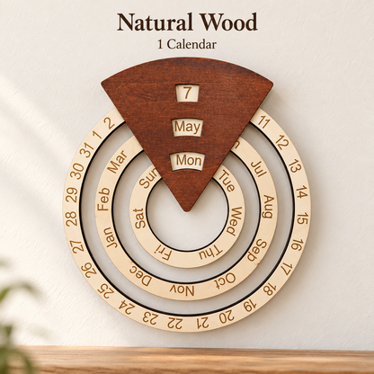 🌿 Wooden Perpetual Wall Calendar – Rotating Date, Month & Day | Timeless Home Decor 📅
