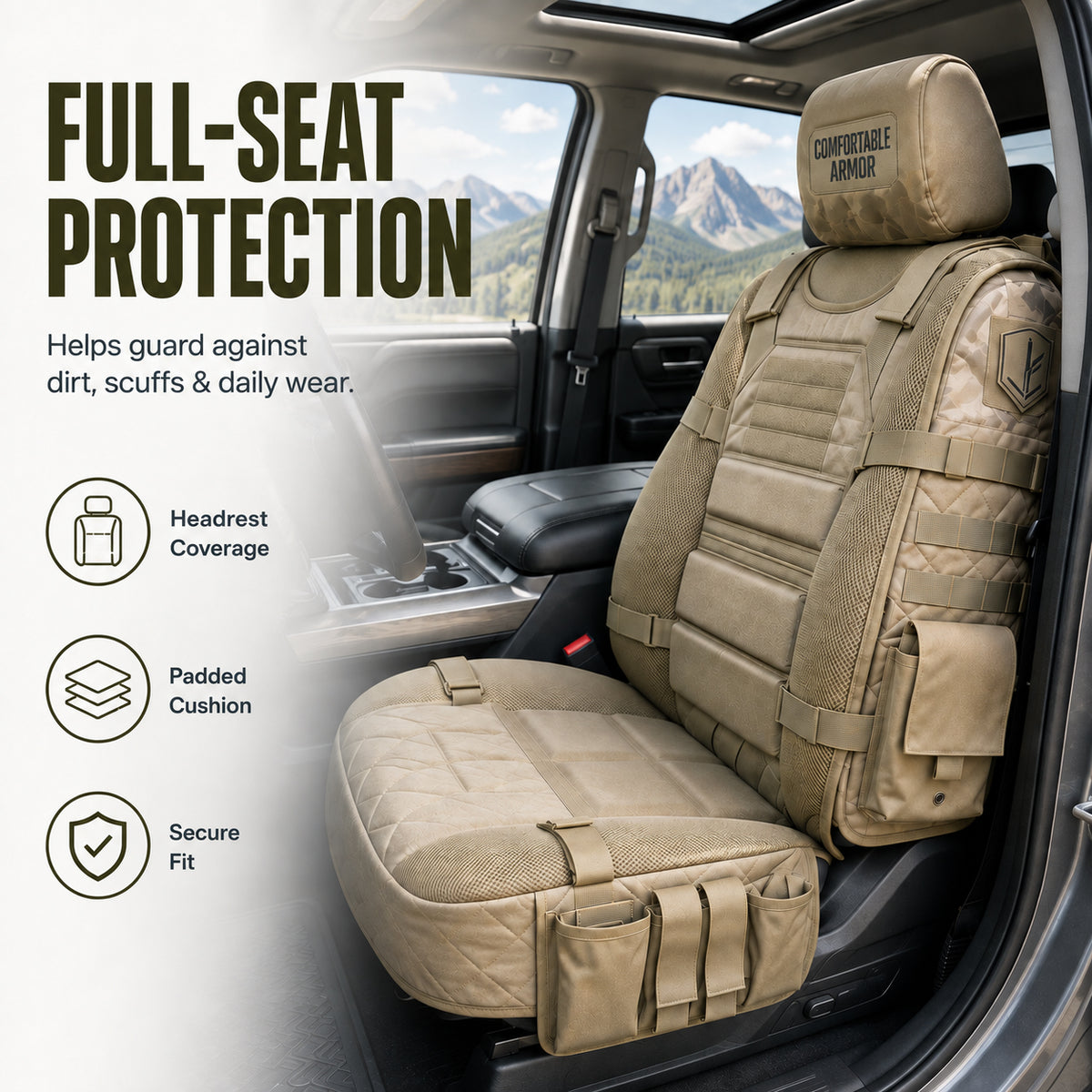 Tactical MOLLE Car Seat Cover Organizer – Rugged Protection & Smart Storage