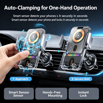 Auto-Clamping Car Wireless Charger, 15W Qi Fast Charging