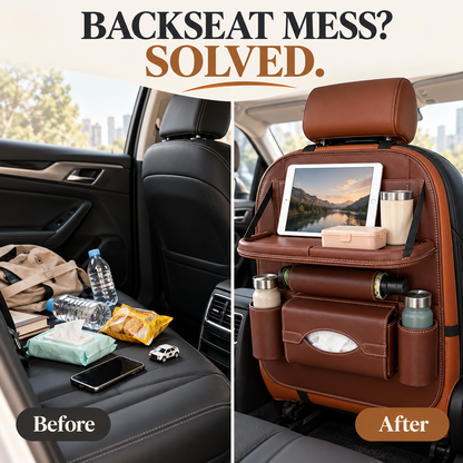 🚗 Car Seat Back Organizer with Fold-Down Tray – Multi-Pocket Storage for Family Travel