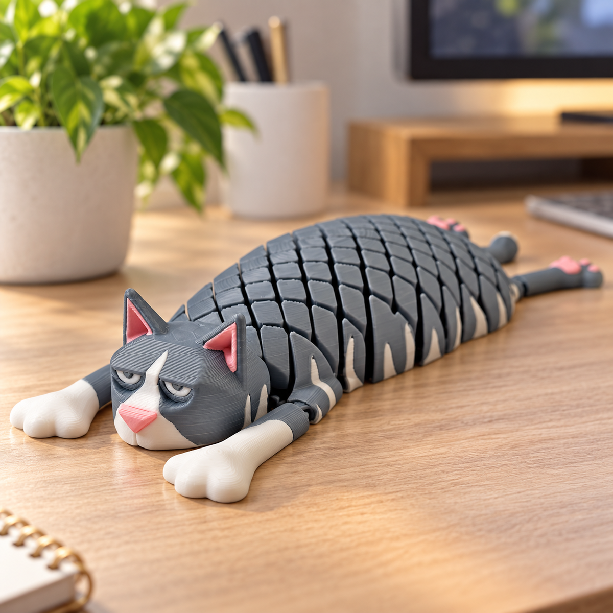 3D Printed Flexi Cat Fidget Toy – Articulated Desk Pet
