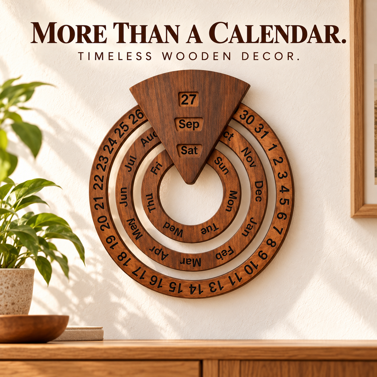 🌿 Wooden Perpetual Wall Calendar – Rotating Date, Month & Day | Timeless Home Decor 📅