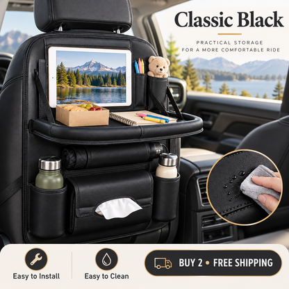 🚗 Car Seat Back Organizer with Fold-Down Tray – Multi-Pocket Storage for Family Travel