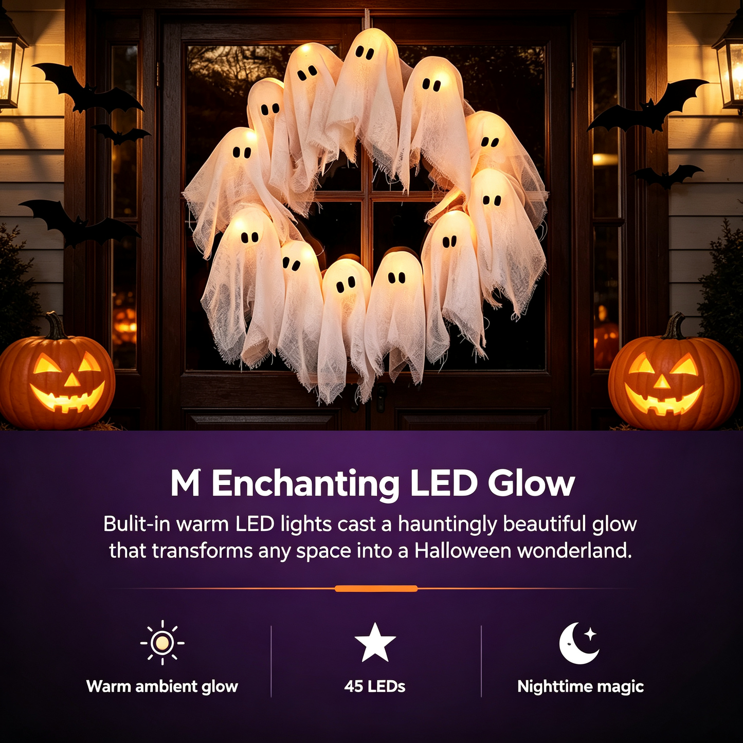👻✨ Spooky Halloween Glow Wreath — Light Up Your Haunted Night
