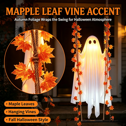 🎃 Limited Halloween Sale 👻✨LED Hanging Ghost Swing Decoration, 5FT Remote Controlled Halloween Outdoor Hanging Decor