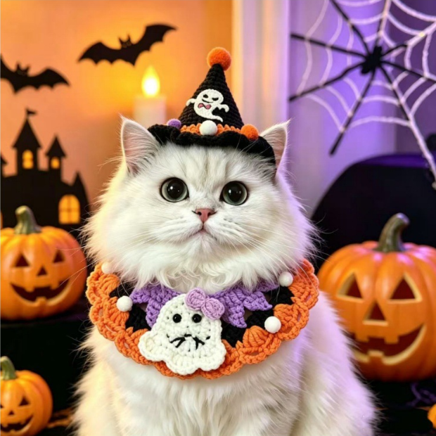🎃Spooky‑Cute Halloween Cat Knitted Costume Set | Hat + Collar, 3 Styles Available