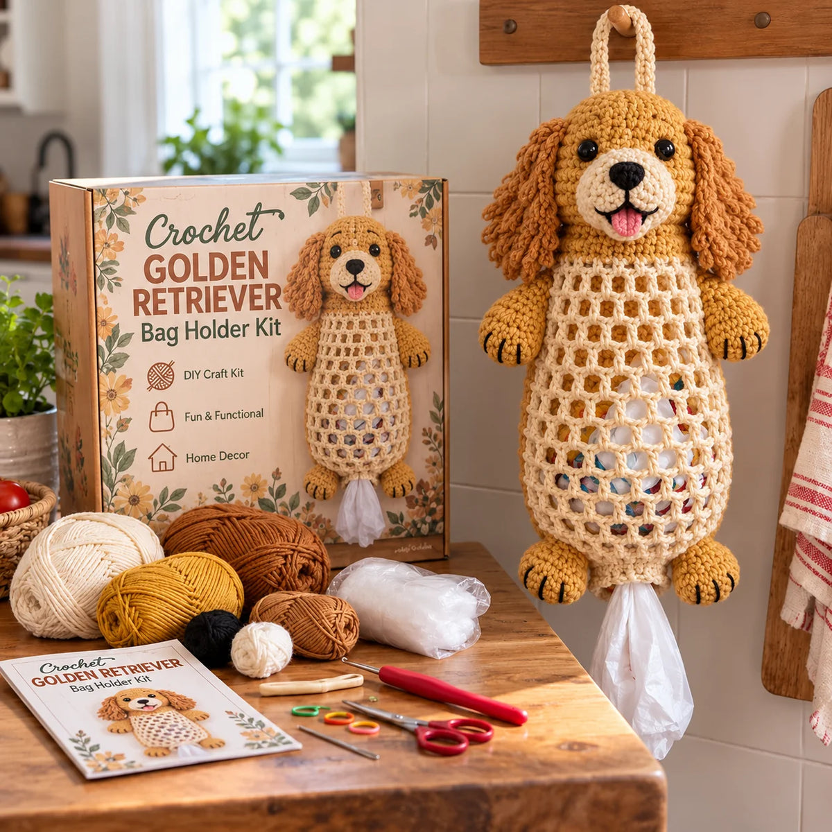 🧶Crochet Animal Bag Holder DIY Kit – 🐻 Cute & Functional Hanging Storage Craft Kit