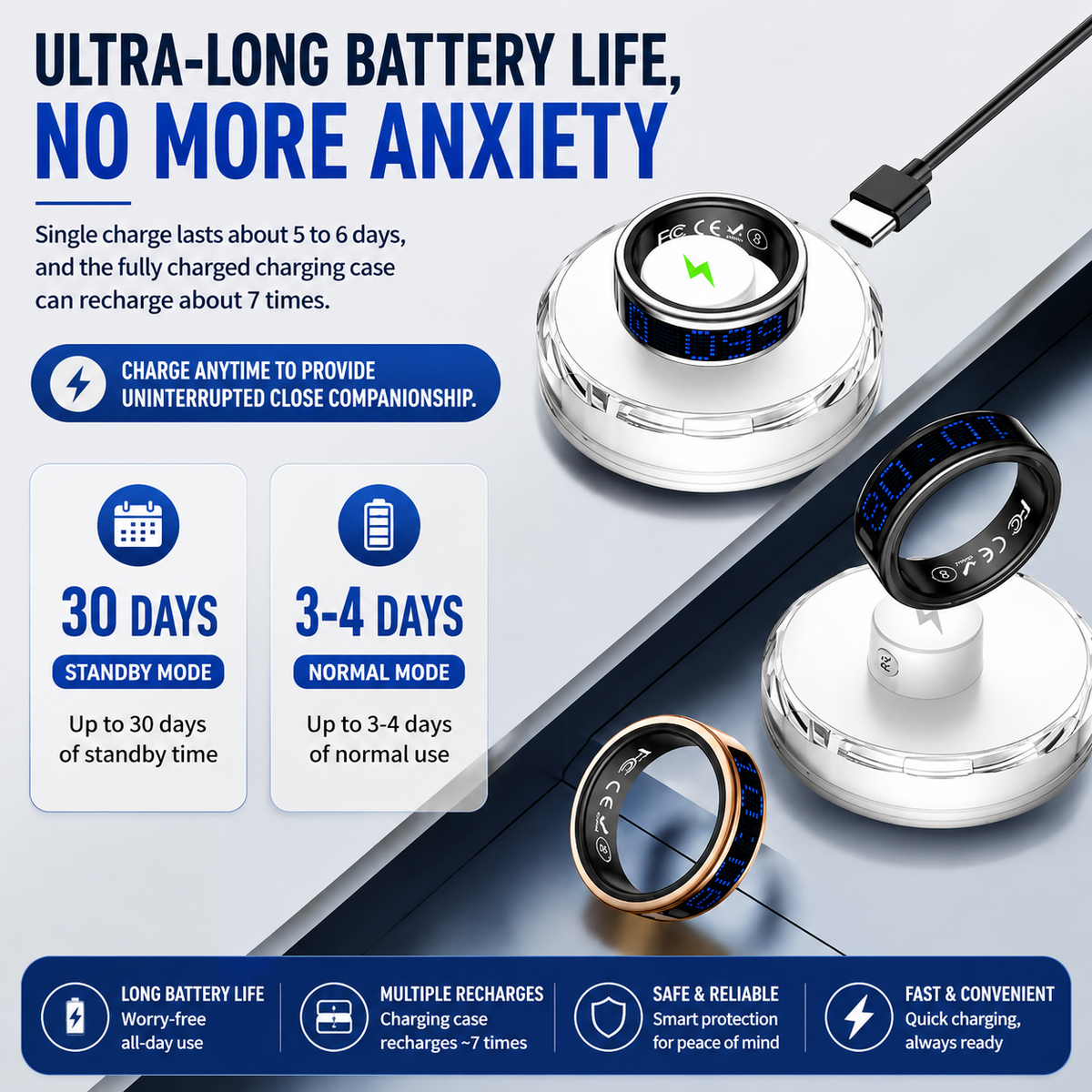 Smart Health Ring – 24/7 Heart Rate, Sleep & Activity Tracking | Sleek, Lightweight & IP68 Waterproof