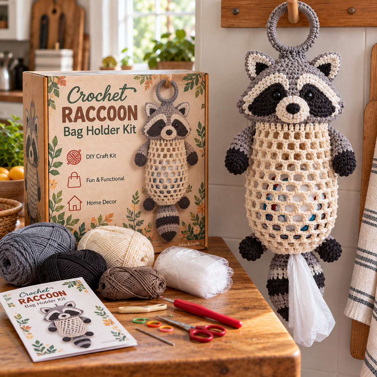 🧶Crochet Animal Bag Holder DIY Kit – 🐻 Cute & Functional Hanging Storage Craft Kit