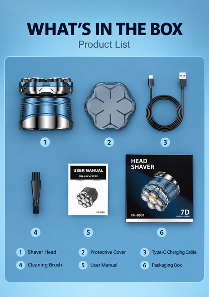 7D Waterproof Head Shaver Kit for Bald Men