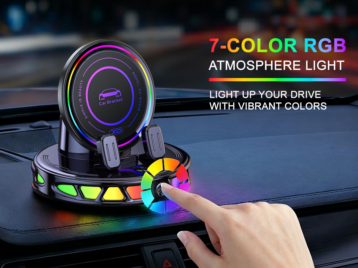 🔥 2026 Upgraded RGB Wireless Charging Car Phone Holder – 360° Rotating