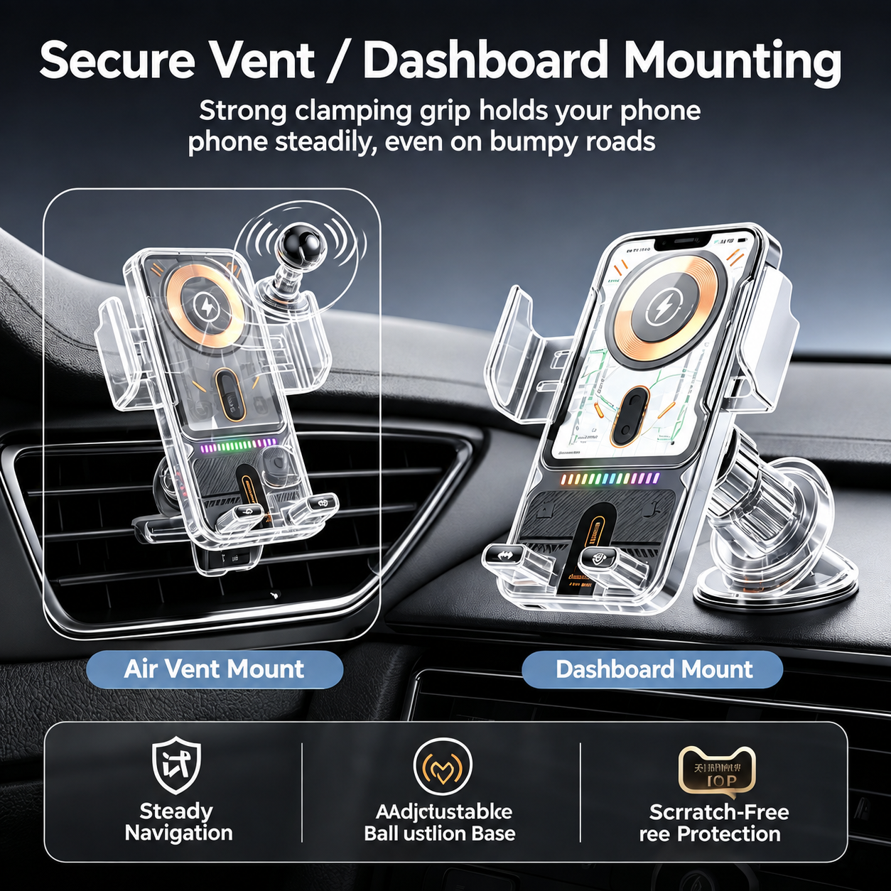 Auto-Clamping Car Wireless Charger, 15W Qi Fast Charging