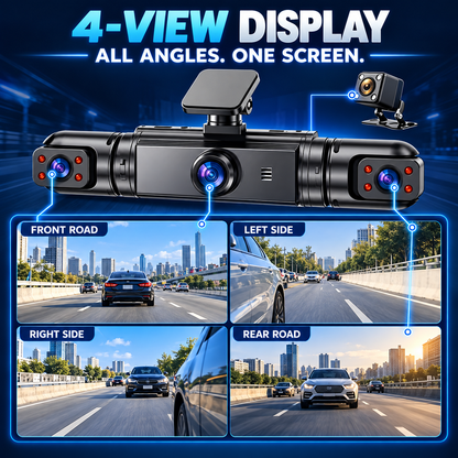 🚗 4-Lens 1080P Dash Cam — See Front, Left, Right & Rear in One Drive