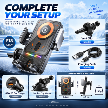 Auto-Rotating Wireless Car Charger Phone Mount with Infrared Auto Clamp