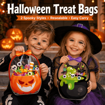 20-Pack Pumpkin Halloween Treat Bags – Resealable Clear Party Favour Bags with Handles