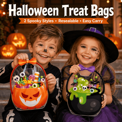 20-Pack Pumpkin Halloween Treat Bags – Resealable Clear Party Favour Bags with Handles