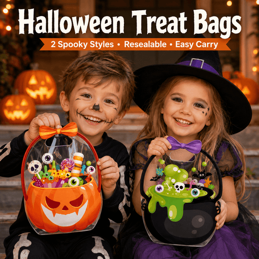 Pack Pumpkin Halloween Treat Bags – Resealable Clear Party Favour Bags with Handles