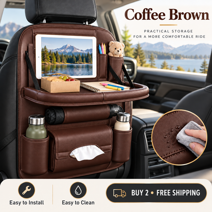 🚗 Car Seat Back Organizer with Fold-Down Tray – Multi-Pocket Storage for Family Travel