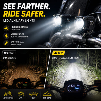 🏍️ Universal Motorcycle LED Spotlights – Dual Beam & All-Weather Waterproof 💡