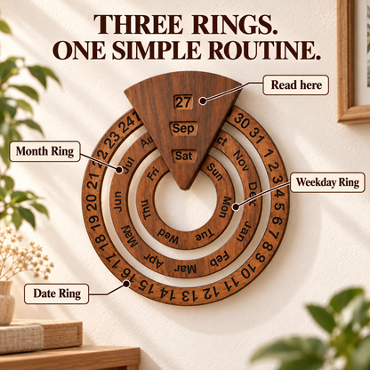 🌿 Wooden Perpetual Wall Calendar – Rotating Date, Month & Day | Timeless Home Decor 📅