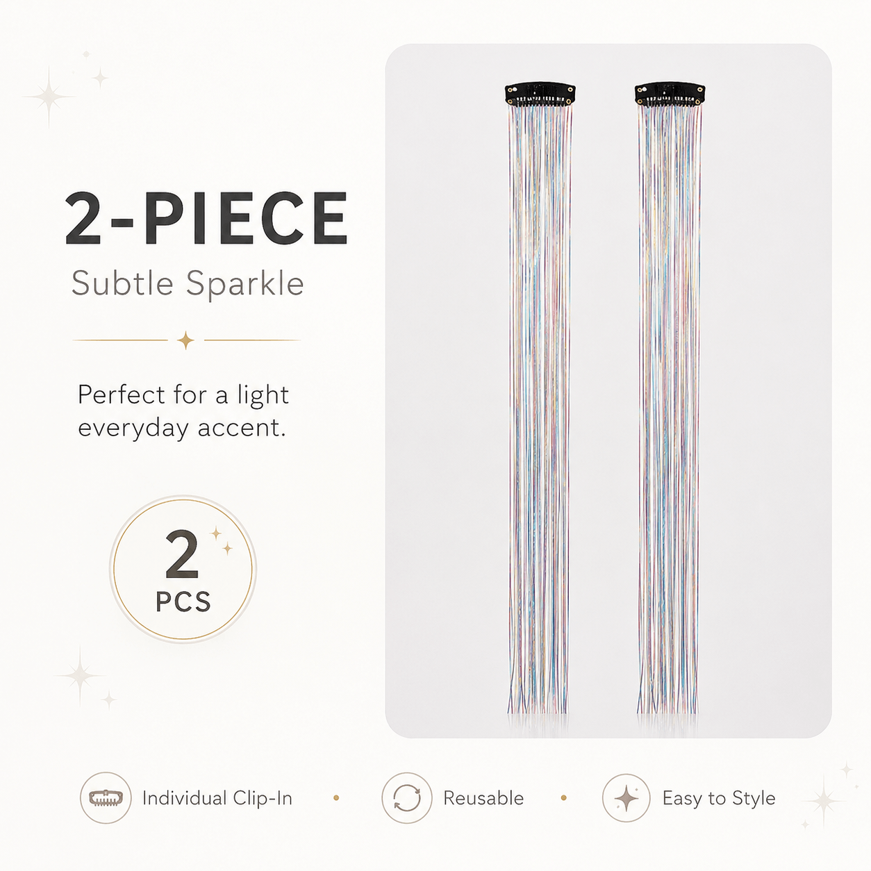 Clip-In Tinsel Hair Extensions – Colorful Iridescent Sparkle Hair Strands