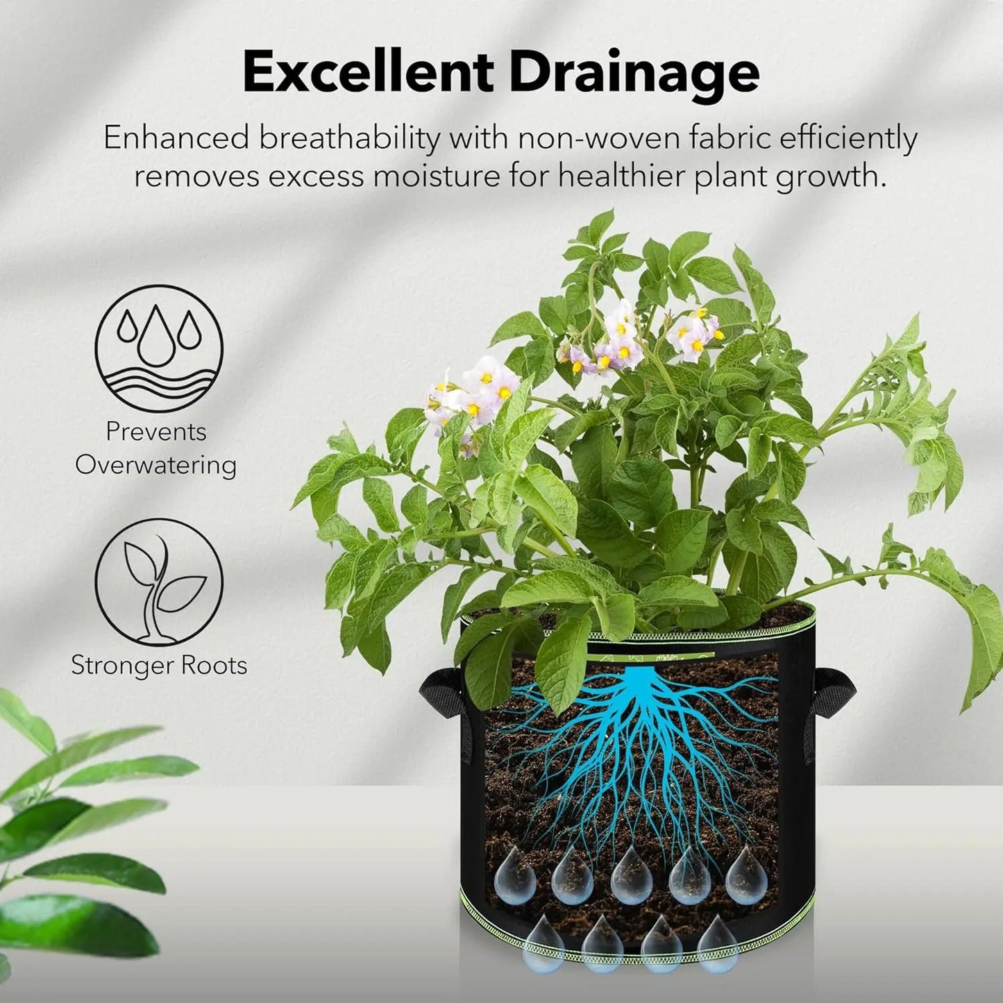 Plainlygoods 5-pack Heavy-Duty Breathable Grow Bags