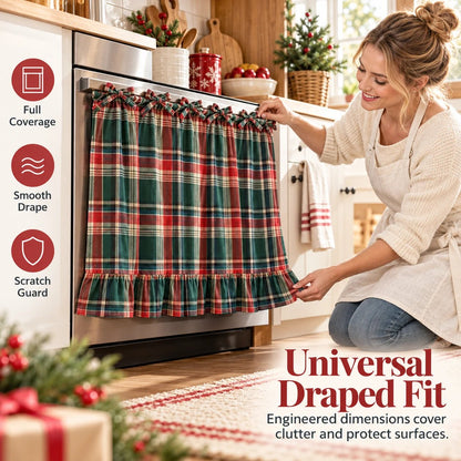 Festive Plaid Polyester-Cotton Oven Skirt Kitchen Decoration Short Curtain