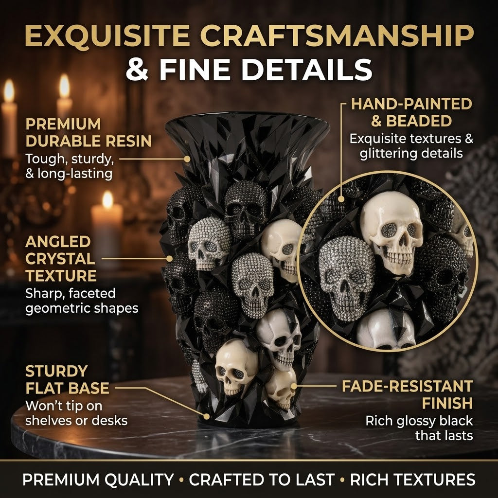 💎💀Gothic Skull & Crow Resin Vase- Dark Decor Vase