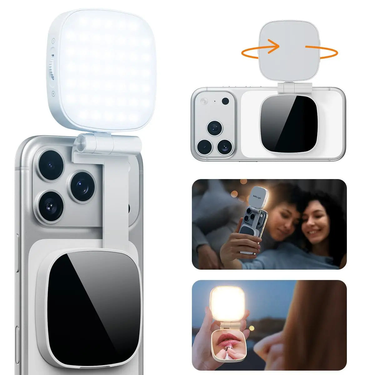 Magnetic Light, MagSafe Selfie Light with Mirror, CRI97+ Rechargeable LED, 3 Color Temperatures, Metal Ring