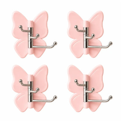 4-Pack Rotating Butterfly Adhesive Wall Hooks – No-Drill Towel & Key Organizer