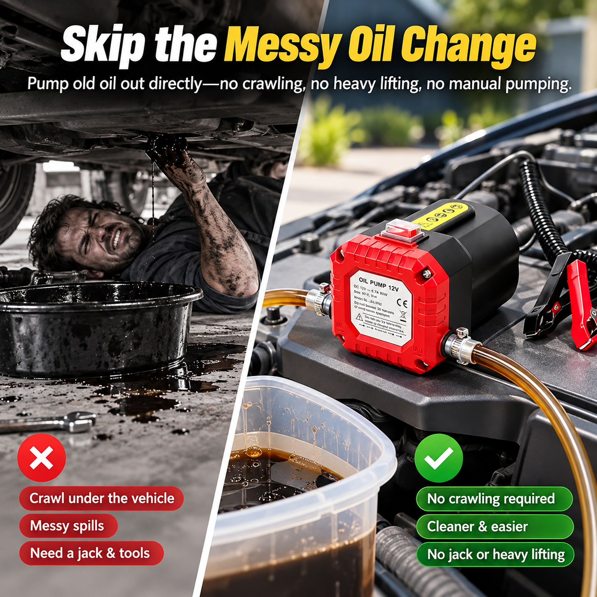 12V 80W Electric Oil Extractor Pump – Engine Oil & Gear Oil Transfer Kit with Hoses🔥