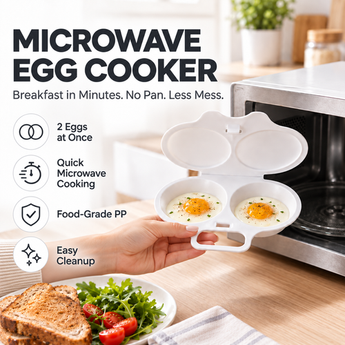 🔥Microwave Egg Poacher – Dual-Cavity Steamer, Rapid Heating, Non-Stick PP – Ideal for Home, Office & Travel!（副本）