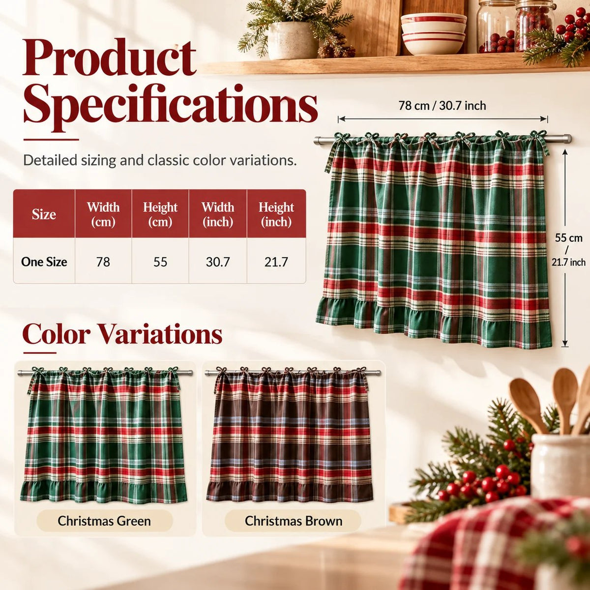 Festive Plaid Polyester-Cotton Oven Skirt Kitchen Decoration Short Curtain