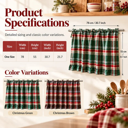 Festive Plaid Polyester-Cotton Oven Skirt Kitchen Decoration Short Curtain
