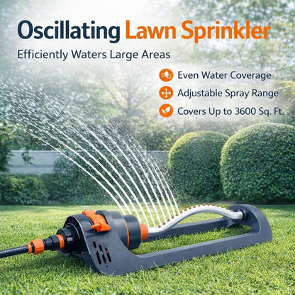 32FT Oscillating Lawn Sprinkler – Wide Coverage & 4 Spray Modes