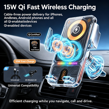 Auto-Clamping Car Wireless Charger, 15W Qi Fast Charging