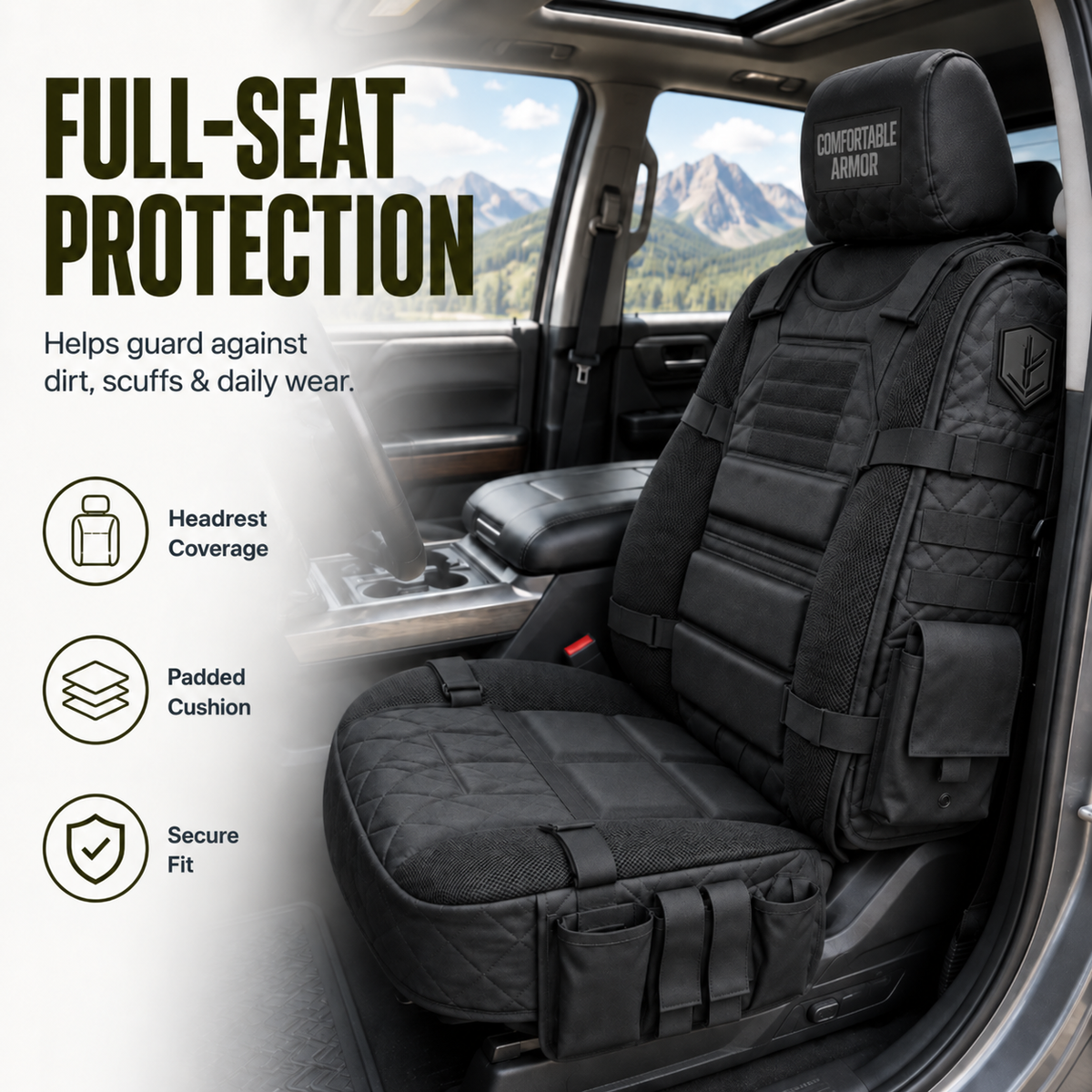 Tactical MOLLE Car Seat Cover Organizer – Rugged Protection & Smart Storage