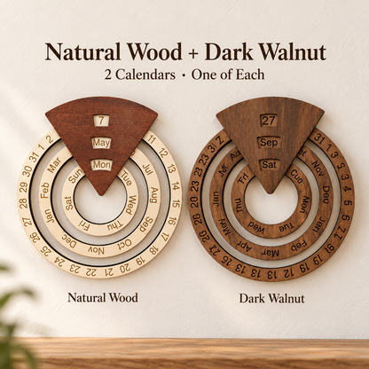 🌿 Wooden Perpetual Wall Calendar – Rotating Date, Month & Day | Timeless Home Decor 📅