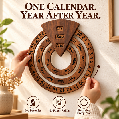 🌿 Wooden Perpetual Wall Calendar – Rotating Date, Month & Day | Timeless Home Decor 📅