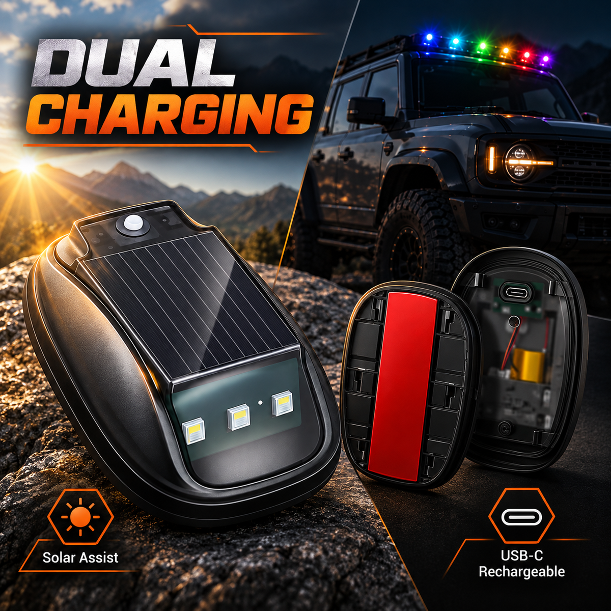 💡Upgrade Your Ride — Solar RGB Roof Lights |  Detachable & Easy Install 🚙