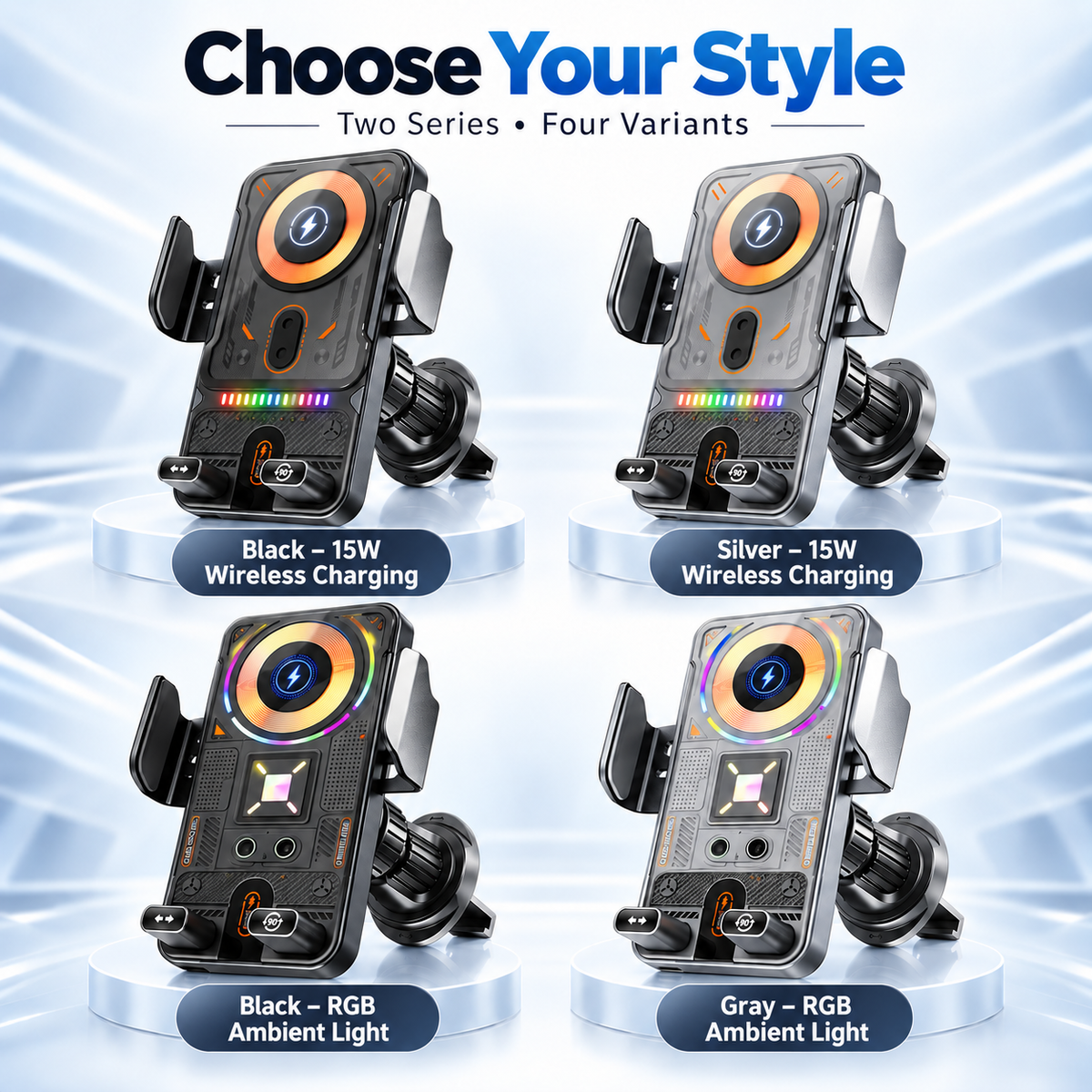 Auto-Rotating Wireless Car Charger Phone Mount with Infrared Auto Clamp