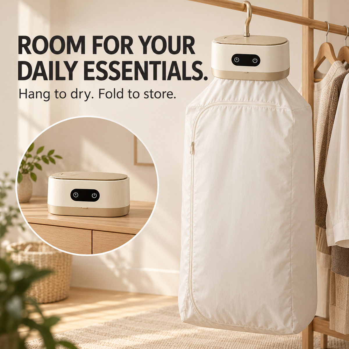 Portable Foldable Clothes Dryer – PTC Heated Drying Bag for Rainy Days & Small Spaces