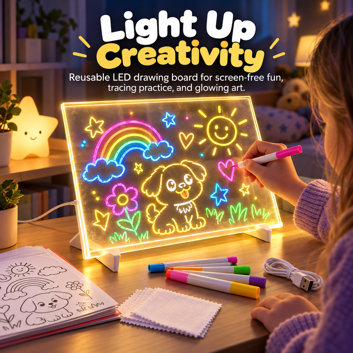 🎨Magic Drawing Board for Kids – 🌈Draw, Glow & Erase🎁 Fun Create Gift for Boys &Girls