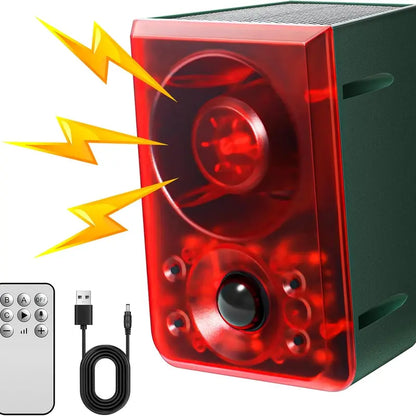 🦝 Solar Motion-Activated Animal Deterrent Alarm – Custom Sound & Flashing Light