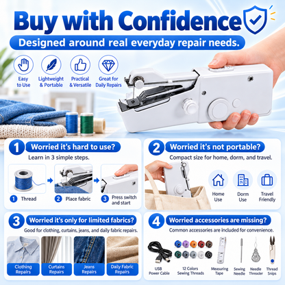 🧵✂Fix Loose Hems & Small Tears in Minutes — Handheld Sewing Machine